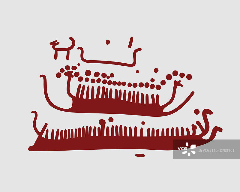 船只、圆圈和青铜时代的岩刻动物图片素材