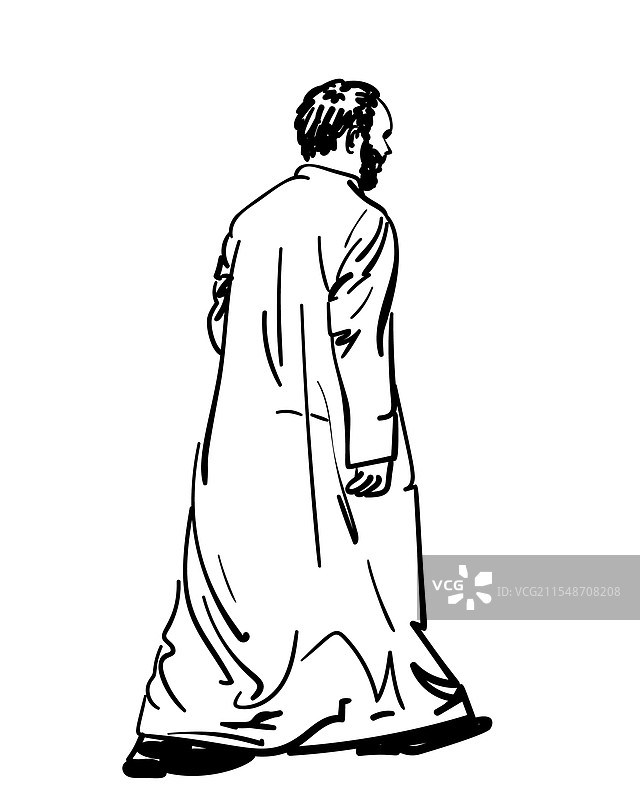 穿着传统白色棉布的阿拉伯男子在行走图片素材