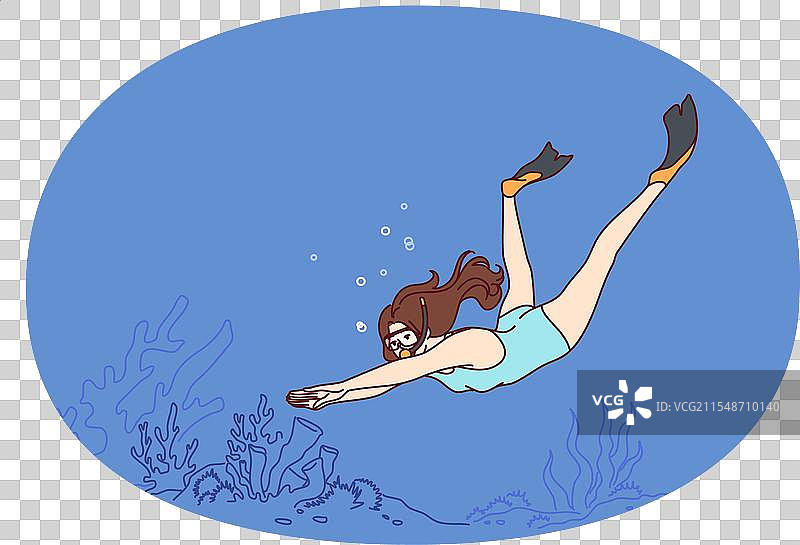 女性潜水员在水下游泳，享受美丽的景色图片素材