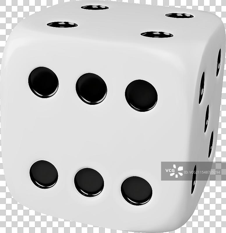 三维白色骰子，上面有数字六的桌游图片素材