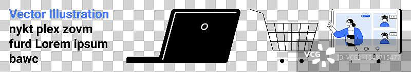 在线购物概念与笔记本电脑购物车图片素材