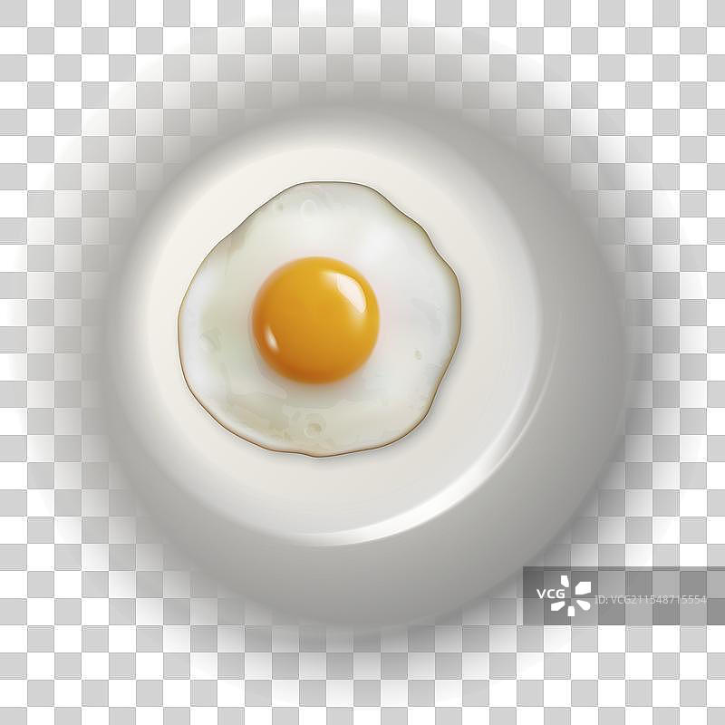 3D逼真的煎蛋放在白色盘子上图片素材