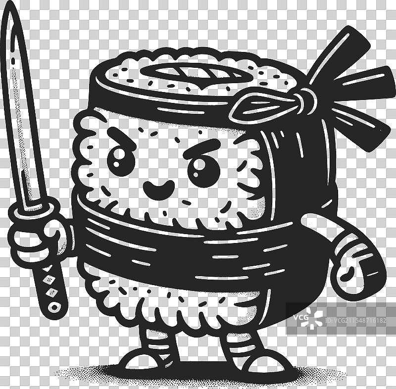 可爱的寿司卷角色与筷子的素描图片素材