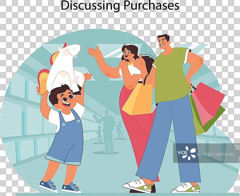 购物后家庭互动概念扁平图图片素材