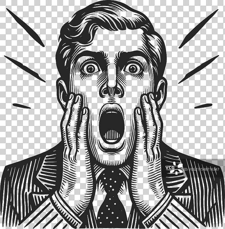 震惊男人的表情，复古艺术风格图片素材