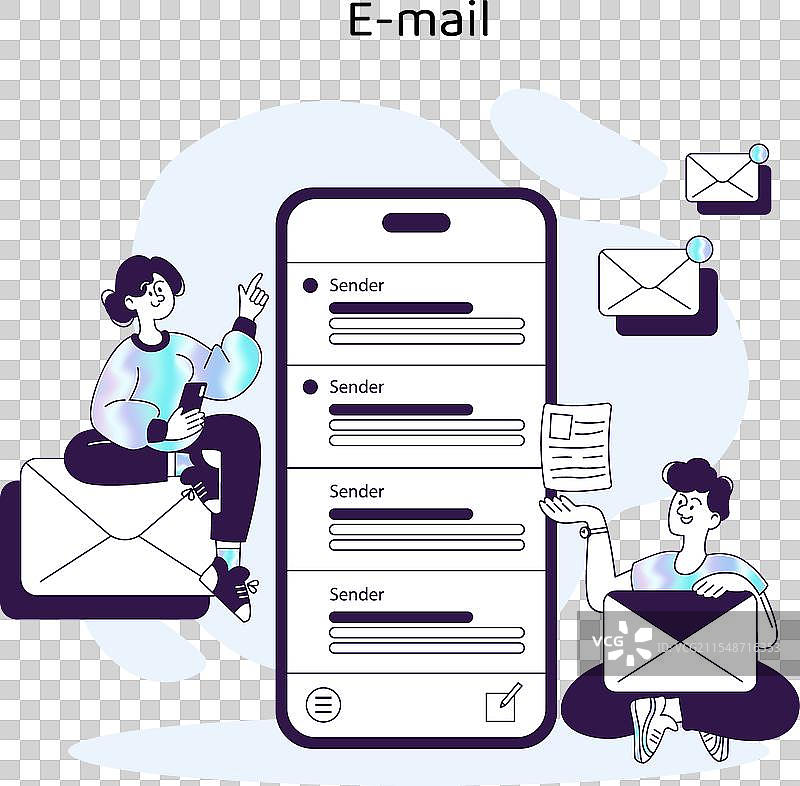 角色与现代电子邮件应用程序互动图片素材