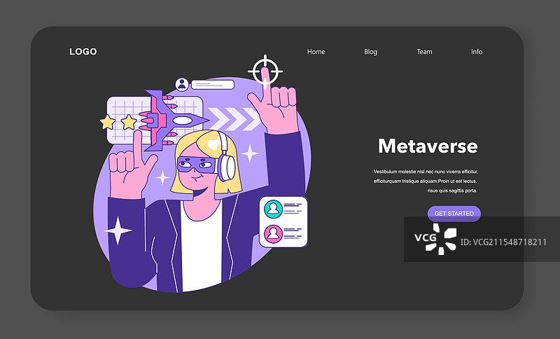 元宇宙网页横幅或着陆页，夜间或黑暗主题图片素材
