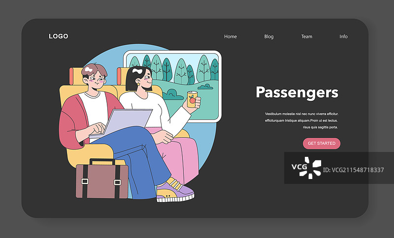 火车旅行网页横幅或着陆页夜间场景图片素材