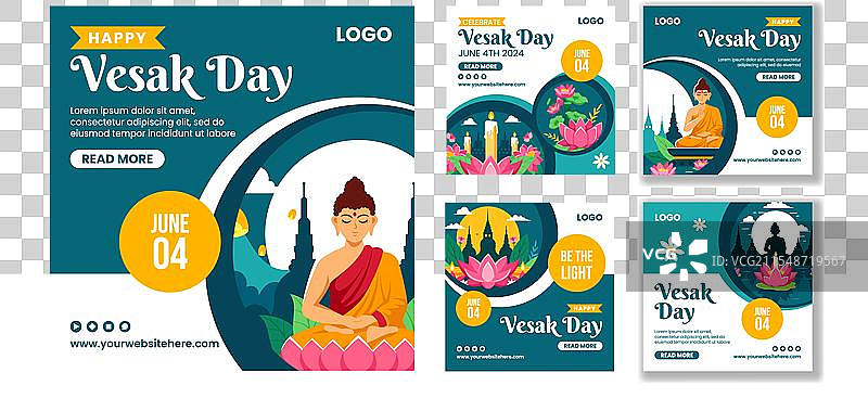 卫塞节社交媒体帖子扁平卡通手绘图图片素材