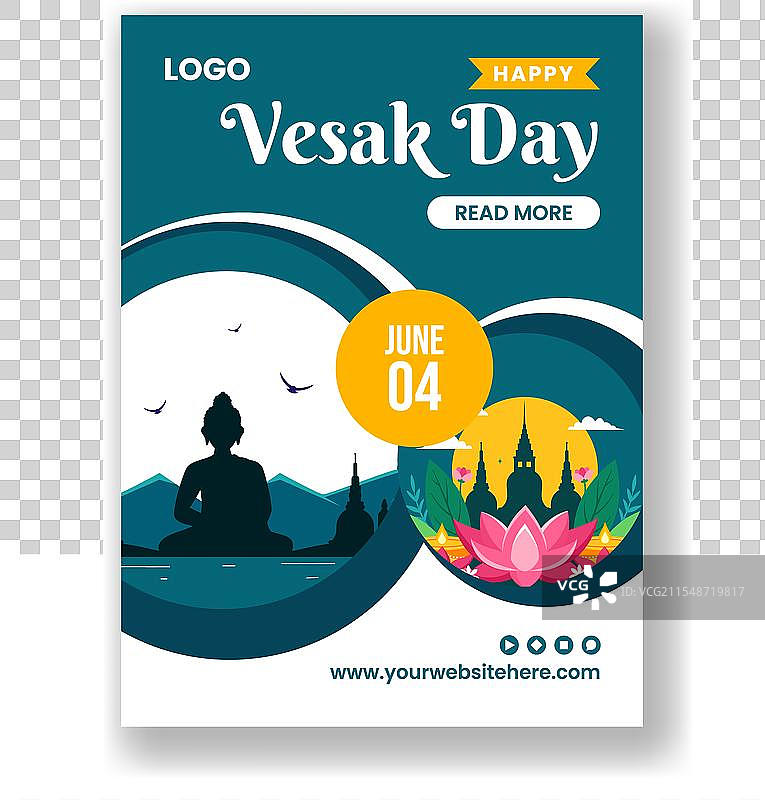 卫塞节垂直海报，平面卡通手绘风格图片素材