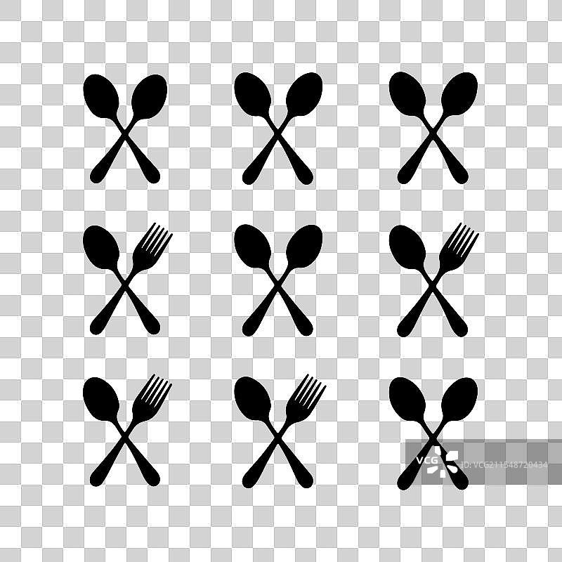 一组十个勺子的轮廓图片素材