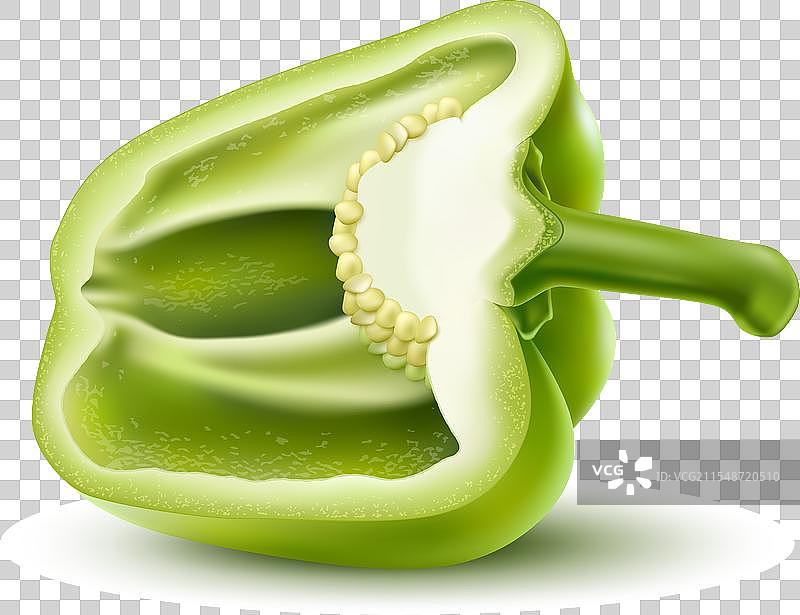 逼真的绿色生半个甜椒蔬菜图片素材