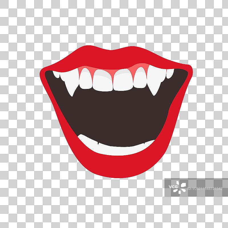 女性红唇张开的吸血鬼嘴巴，露出尖牙图片素材