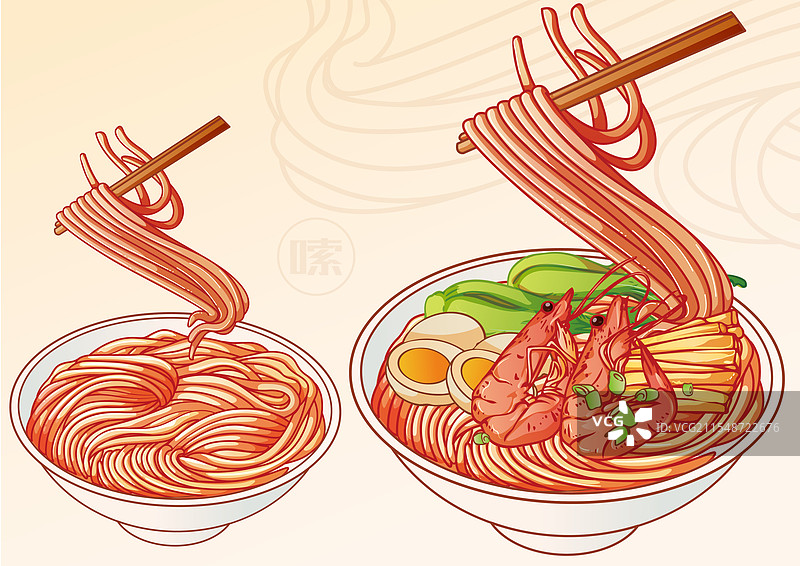 手绘一碗海鲜面图片素材