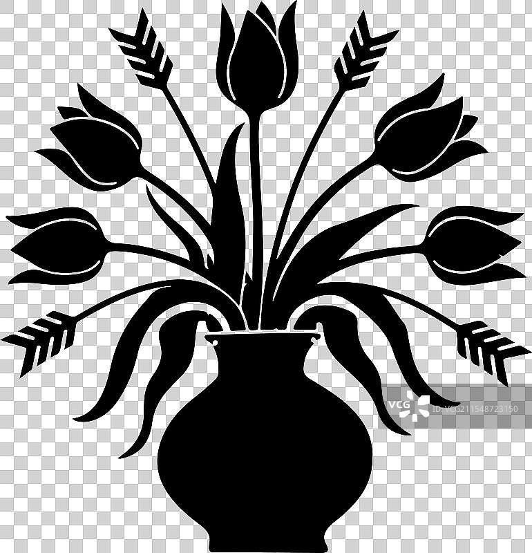 黑色郁金香剪影，箭头作为茎部图片素材