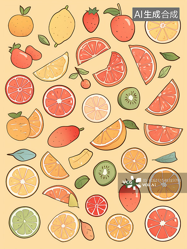 【AI数字艺术】水果家族——可爱风食物背景插图图片素材