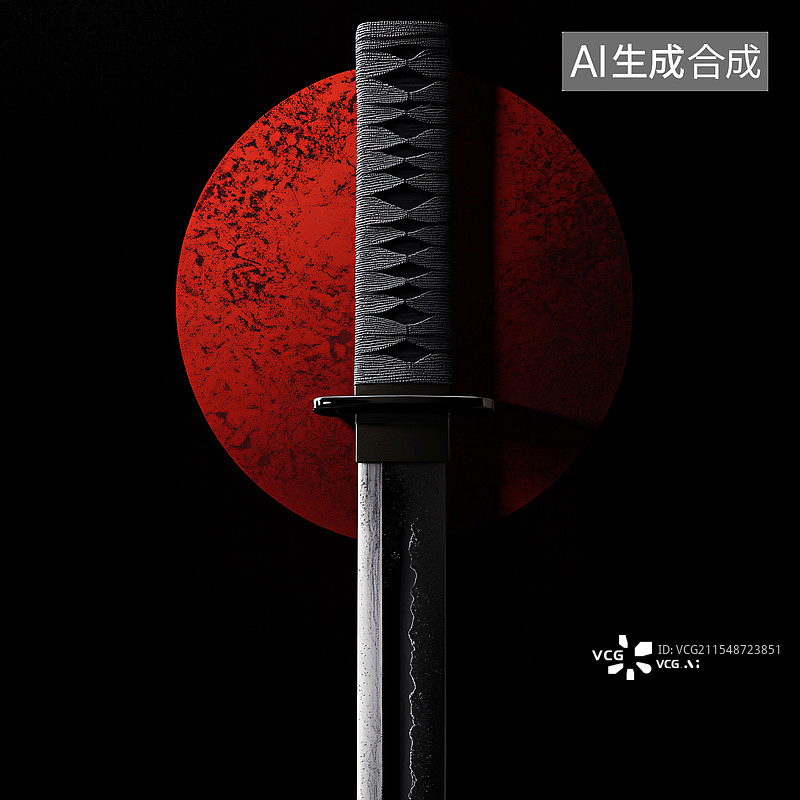 【AI数字艺术】武士刀与红日图片素材