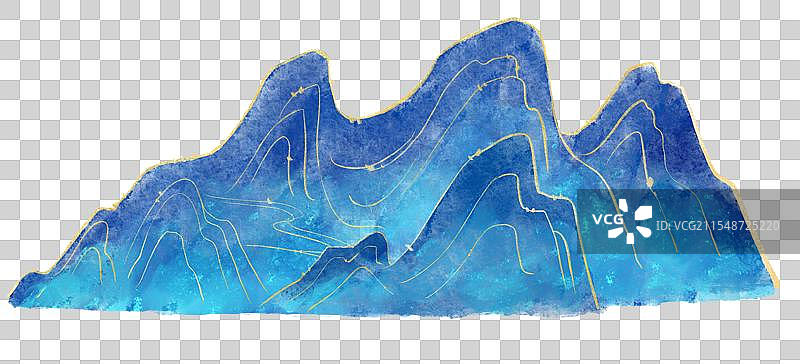 国风烫金山水手绘插画元素图片素材