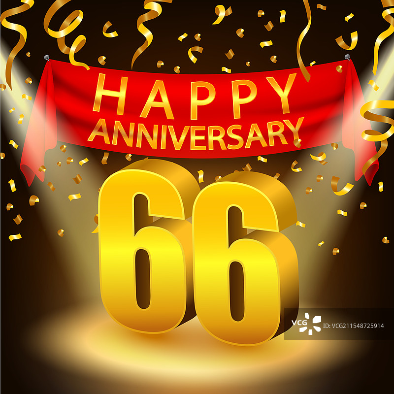 快乐的66周年庆典与金色装饰图片素材
