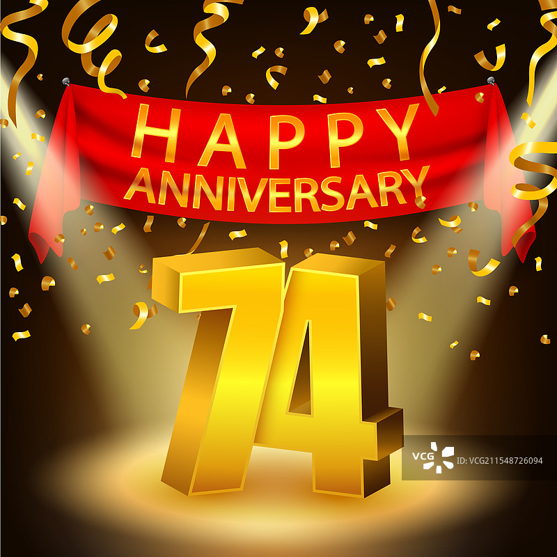 快乐的74周年庆典，金色的装饰图片素材
