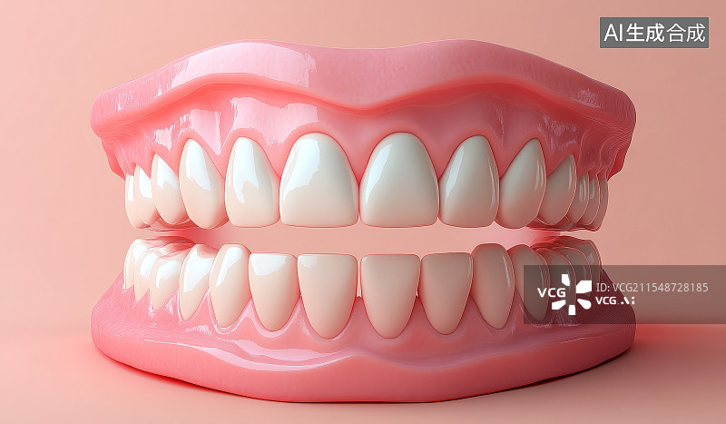 【AI数字艺术】粉色背景下的牙齿模型图片素材