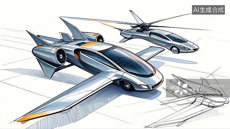 【AI数字艺术】飞行汽车设计草稿图图片素材