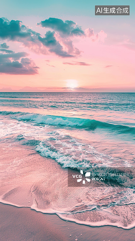 【AI数字艺术】夕阳下的海滩场景图片素材