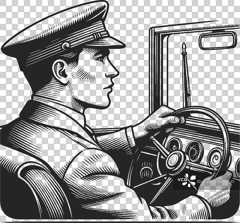复古警察驾驶经典汽车图片素材