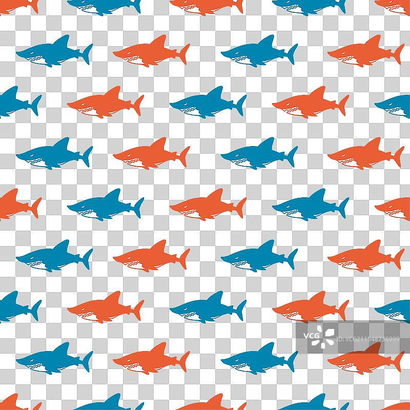 夏季捕食性波浪中的蓝色和橙色鲨鱼图片素材