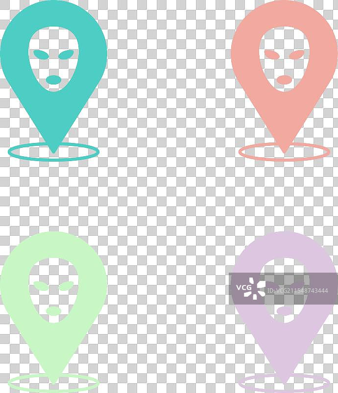 流行艺术外星人图标，独立于彩色背景上图片素材