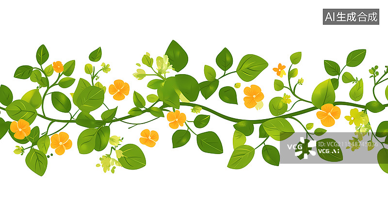 【AI数字艺术】清新花卉藤蔓插画图片素材