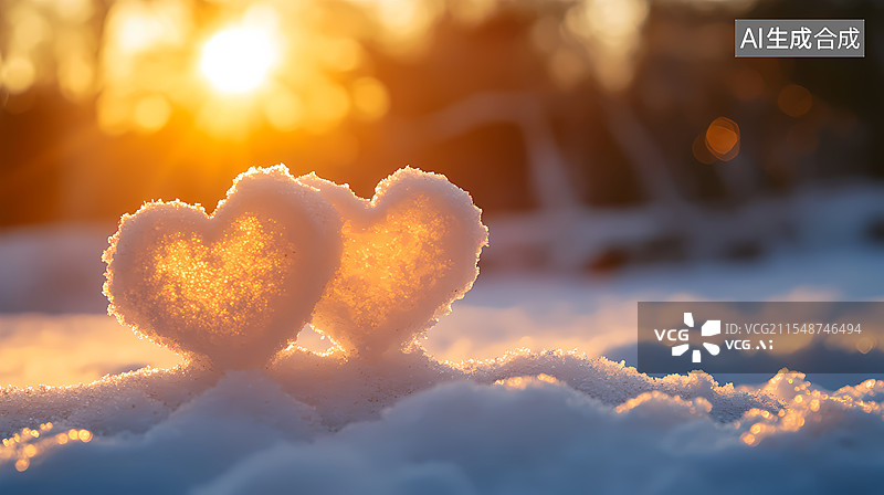 【AI数字艺术】雪地心形暖阳图片素材