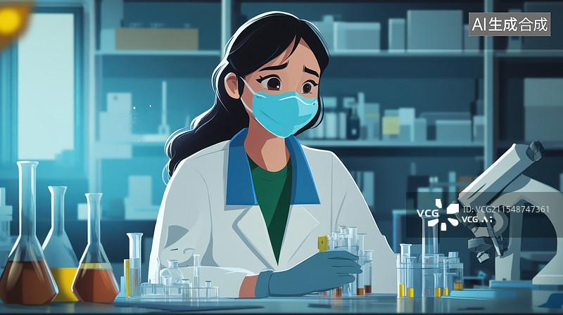 【AI数字艺术】女性科学家在实验室检查试管图片素材