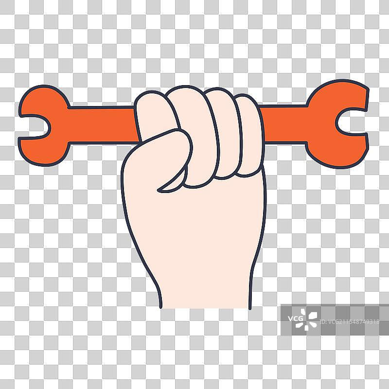 握紧拳头握着红色扳手的卡通形象图片素材