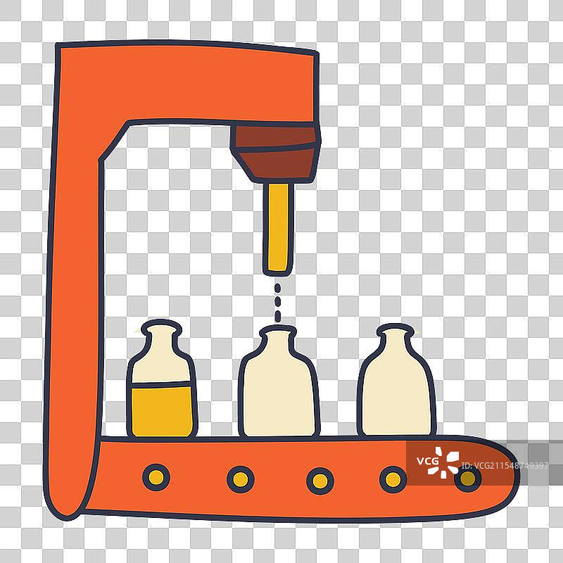一个橙色机器的工厂灌装过程图片素材