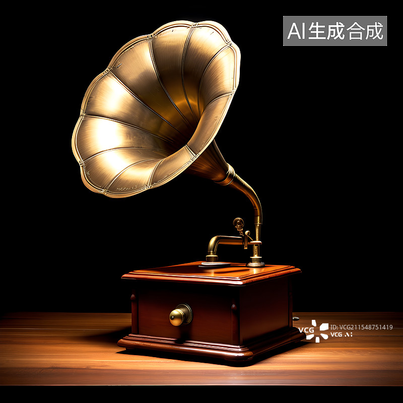 【AI数字艺术】桌上复古留声机，精致质感细腻图片素材