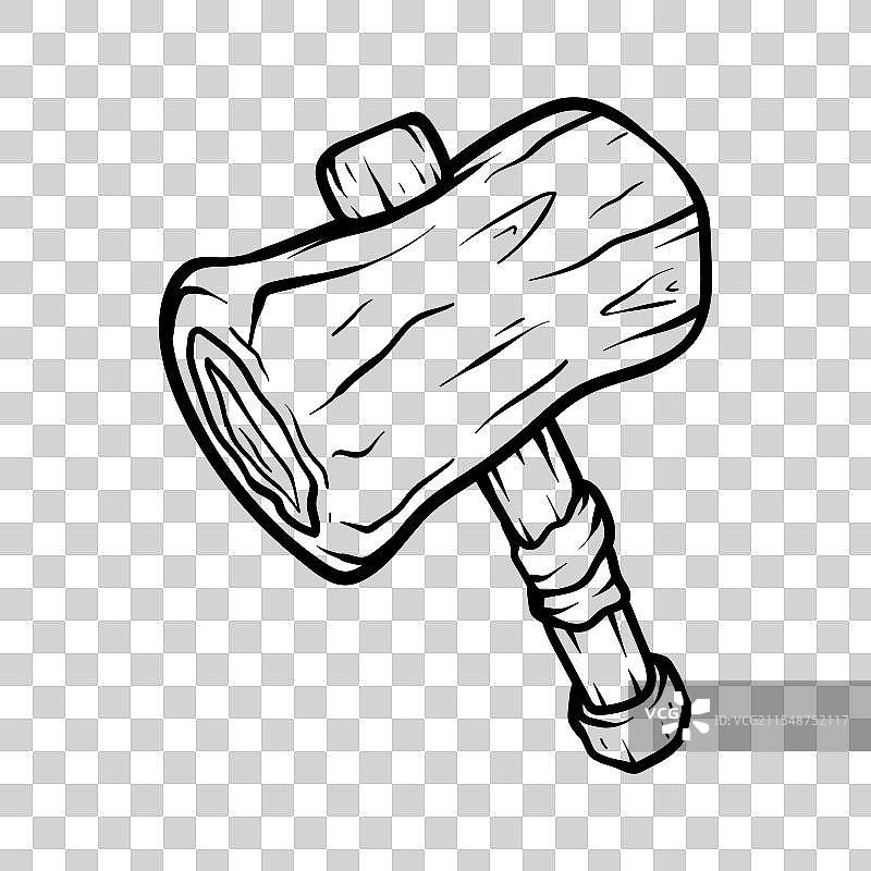 木制锤子标志，孤立的线条绘图着色图片素材