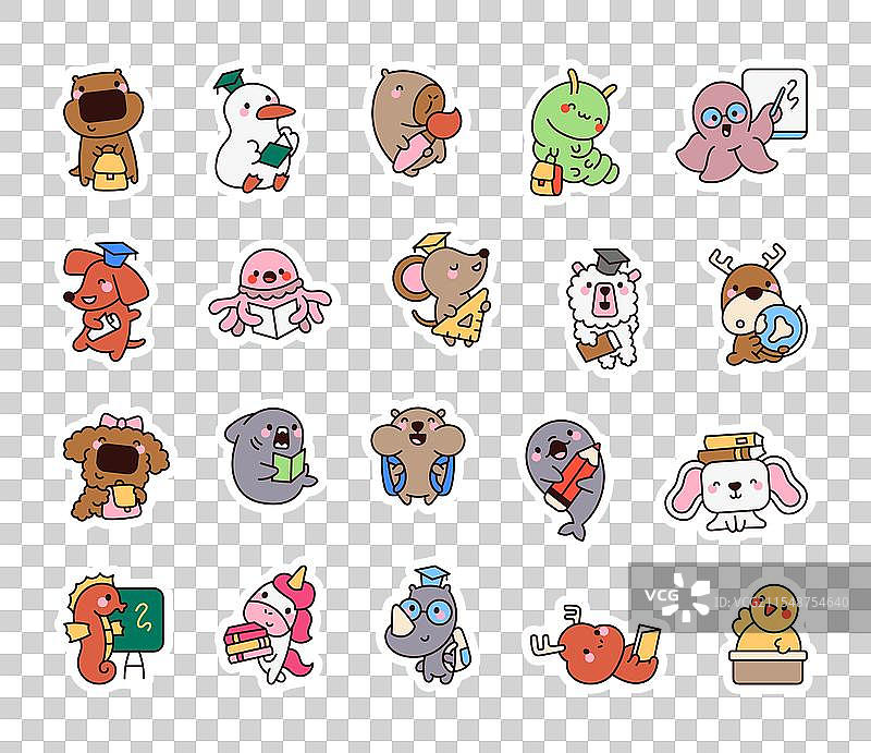 可爱的卡哇伊卡通动物角色，完美适合于图片素材