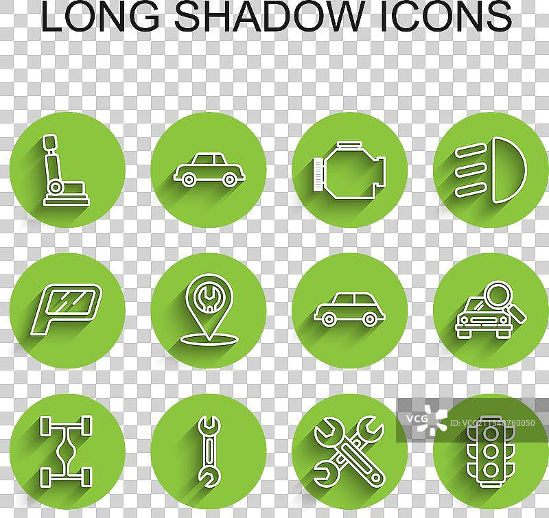 设置汽车底盘、扳手、汽车座椅和交通标志图片素材