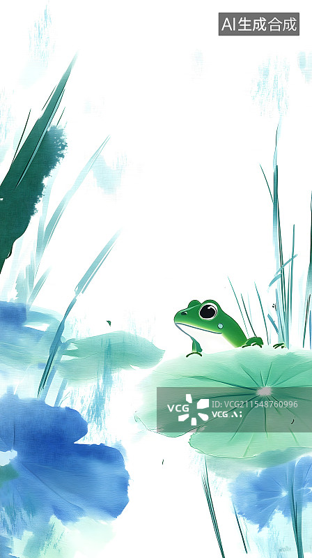 【AI数字艺术】荷叶上的小青蛙图片素材