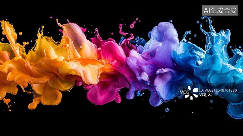 【AI数字艺术】七彩颜料在白色背景下爆炸图片素材