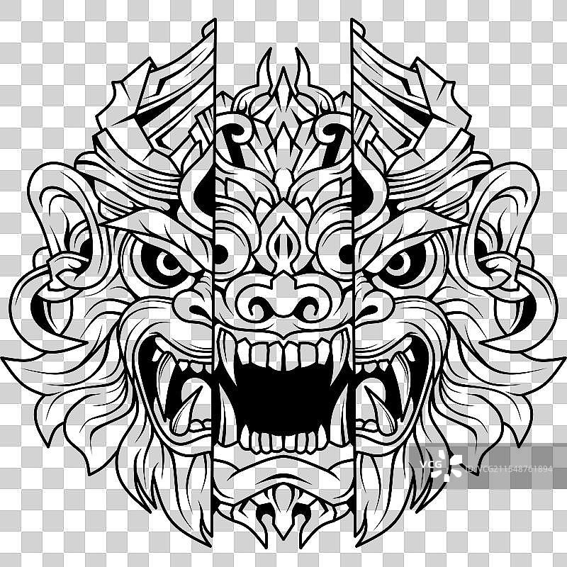 手绘的猴子和巴厘岛面具图片素材