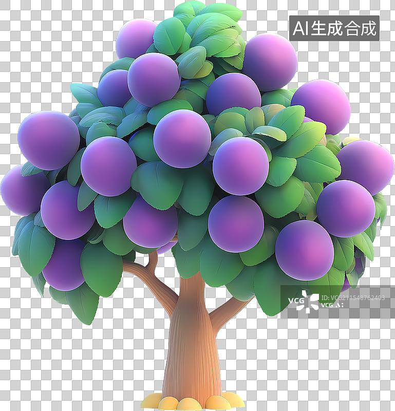 【AI数字艺术】一棵3D卡通李子树图片素材