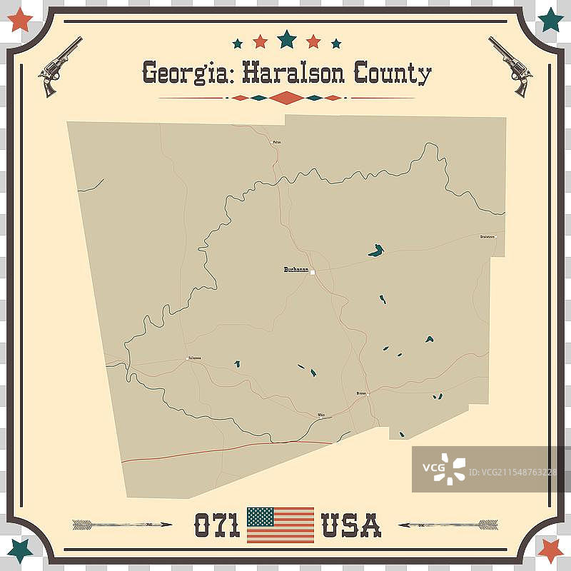 乔治亚州哈拉尔森县的复古地图图片素材