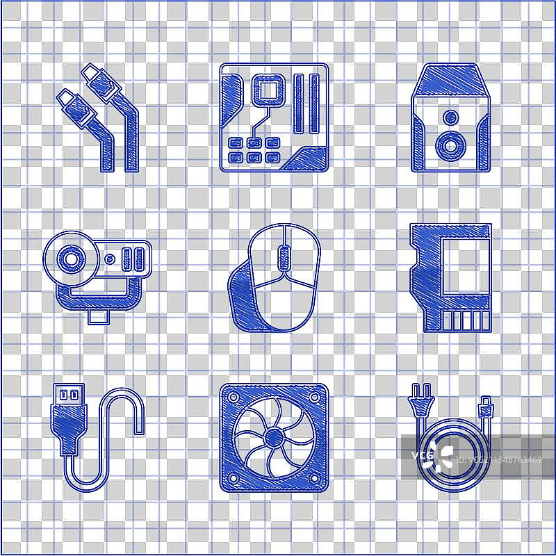 电脑鼠标散热器电源插头SD卡图片素材