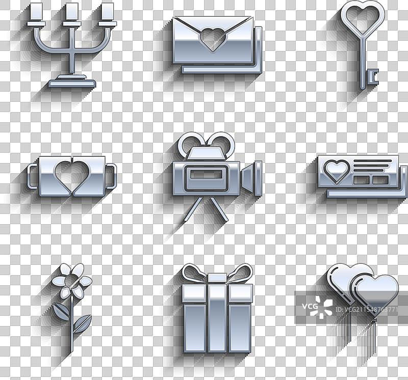 心形气球的电影摄影机礼品盒图片素材