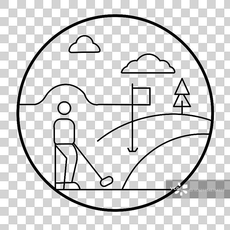 年轻男子打高尔夫的黑白墨水画图片素材