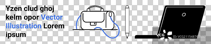 笔记本电脑肩包和笔的图形图片素材
