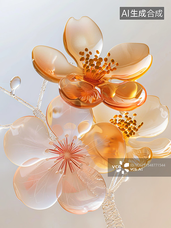 【AI数字艺术】半透明水晶花图片素材
