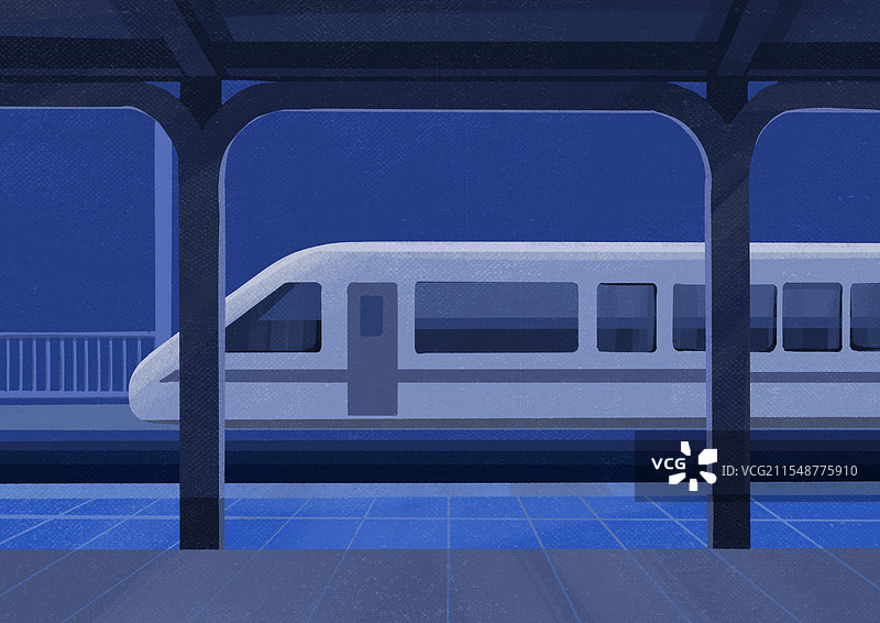 夜晚的高铁站地铁站站台肌理插画图片素材